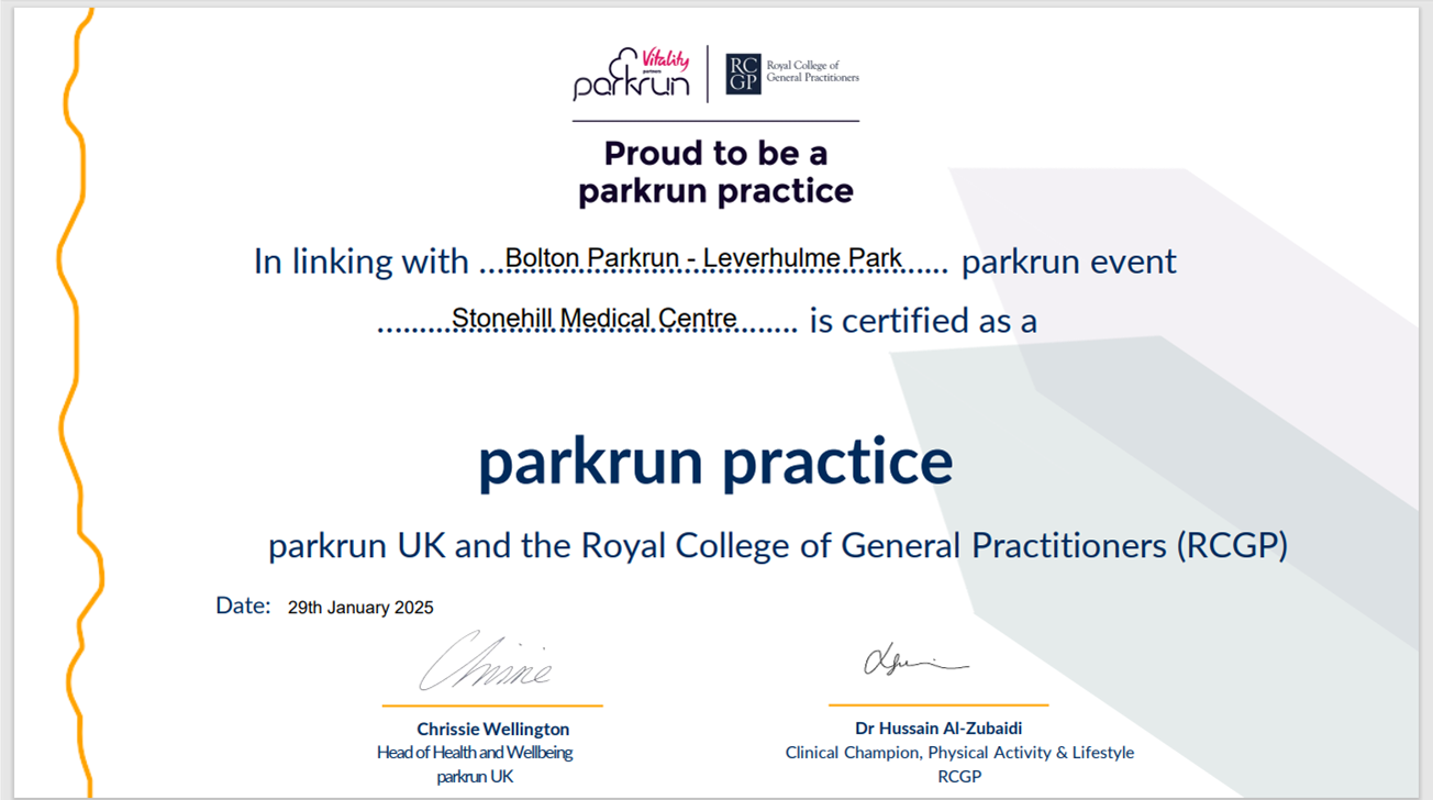 Parkrun certificate